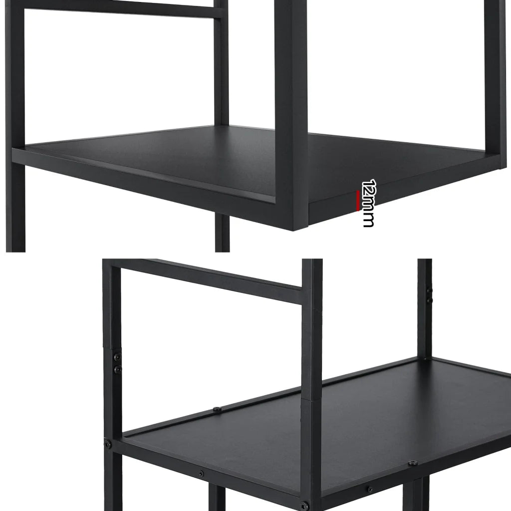 Black bookshelf with colour and construction cues