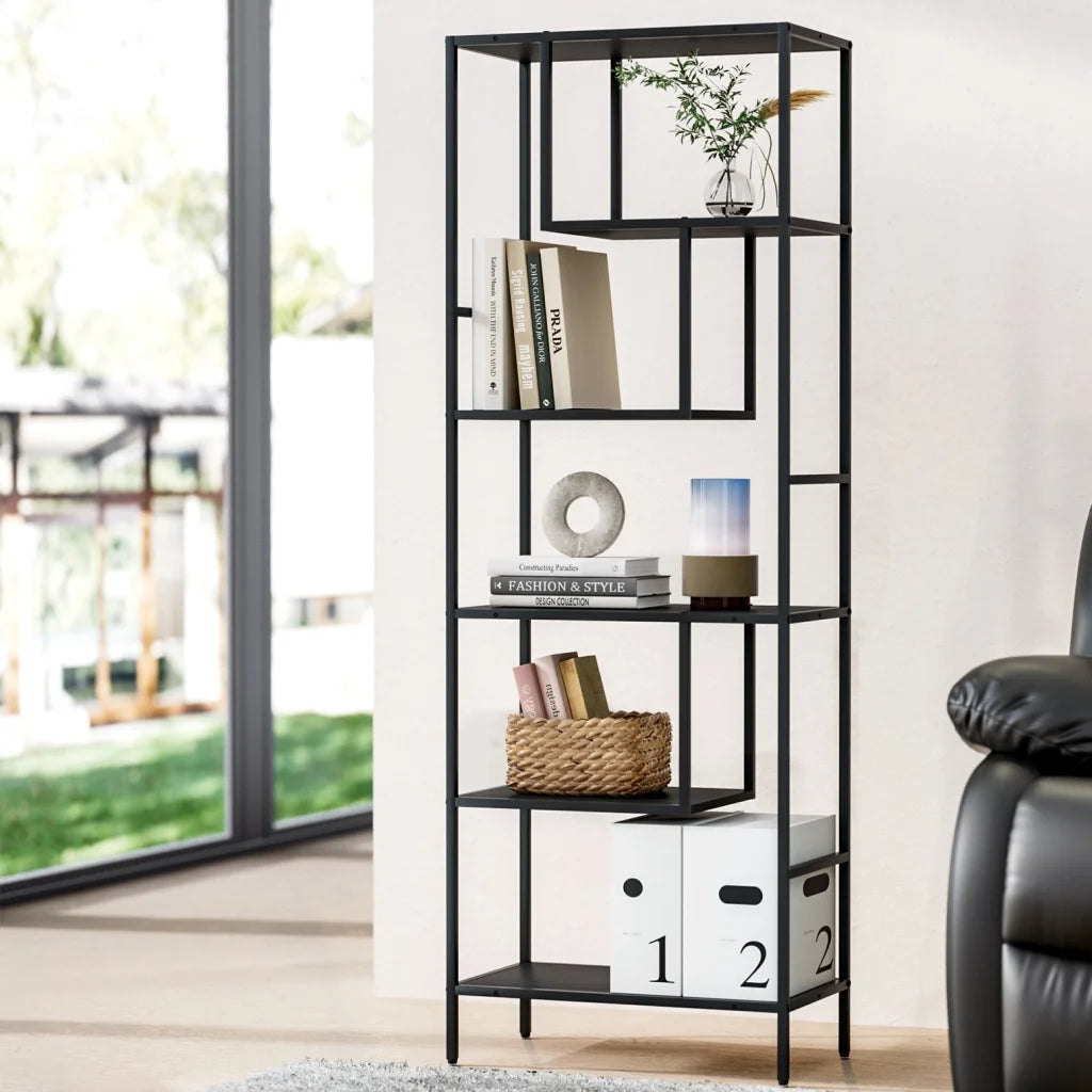 Black bookshelf with attachment points and product body
