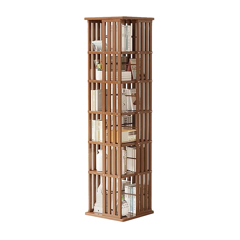 Bookshelf Bamboo 360 Rotating Storage Display Rack Dark