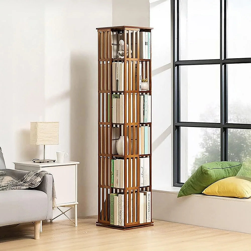 Bookshelf Bamboo 360 Rotating Storage Display Rack Dark