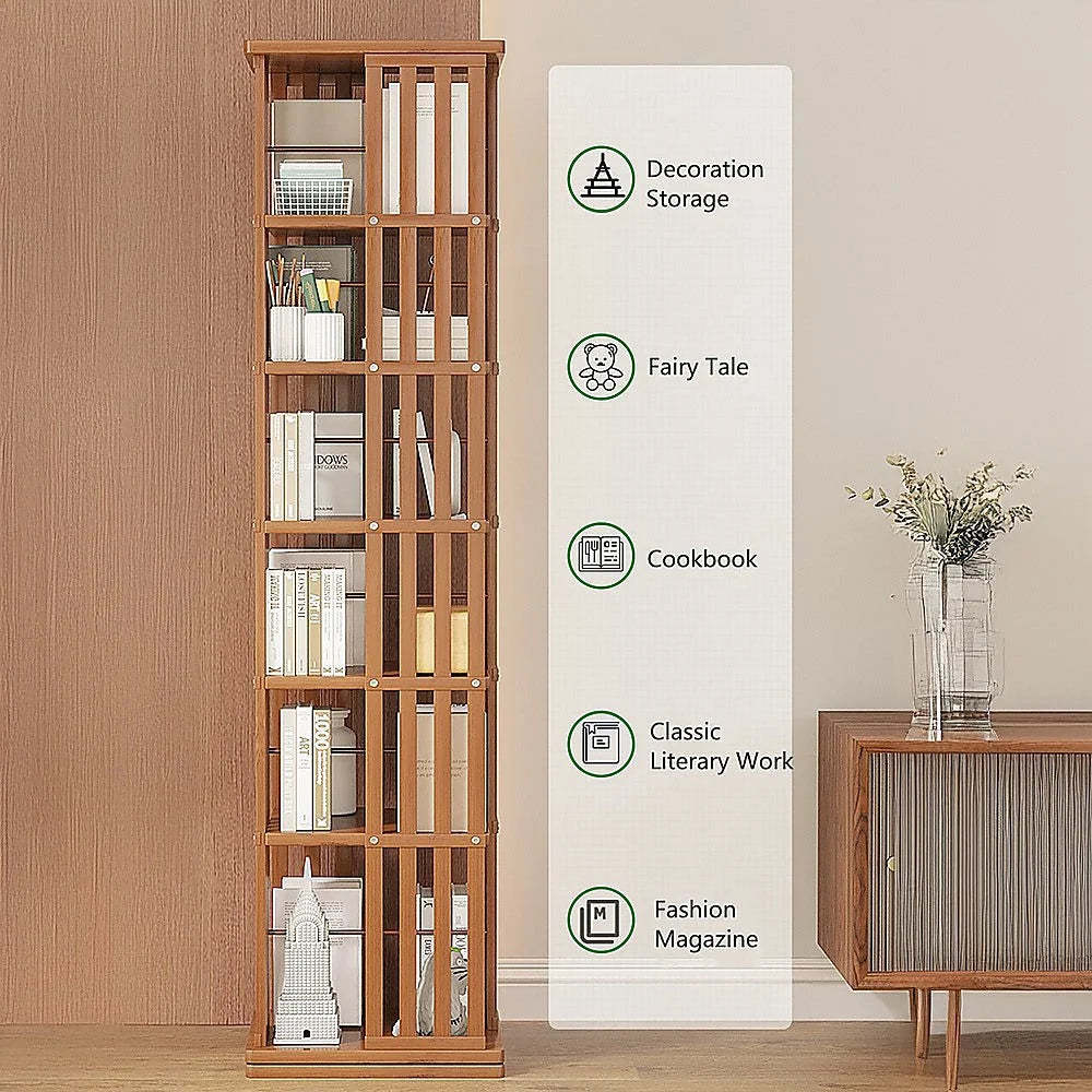 Bookshelf Bamboo 360 Rotating Storage Display Rack Dark