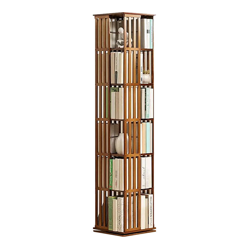 Bookshelf Bamboo 360 Rotating Storage Display Rack Dark