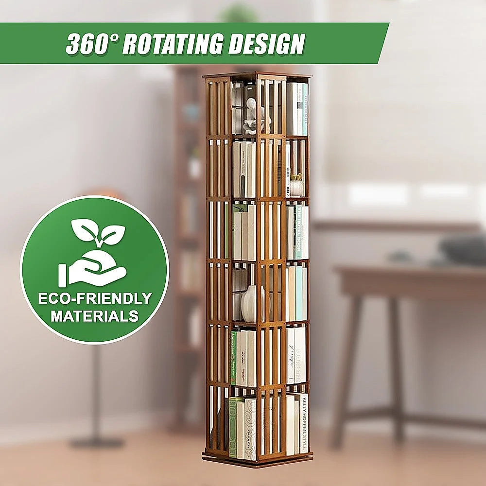 Bookshelf Bamboo 360 Rotating Storage Display Rack Dark