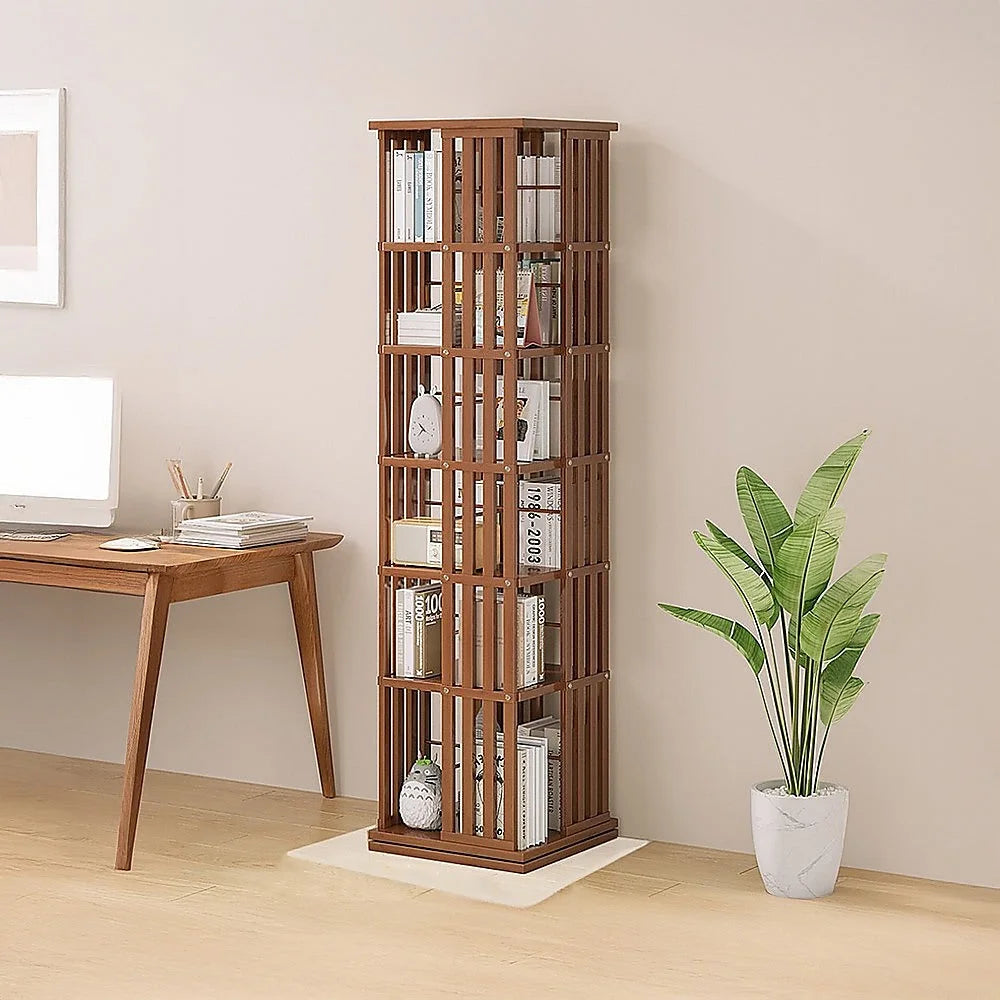 Bookshelf Bamboo 360 Rotating Storage Display Rack Dark