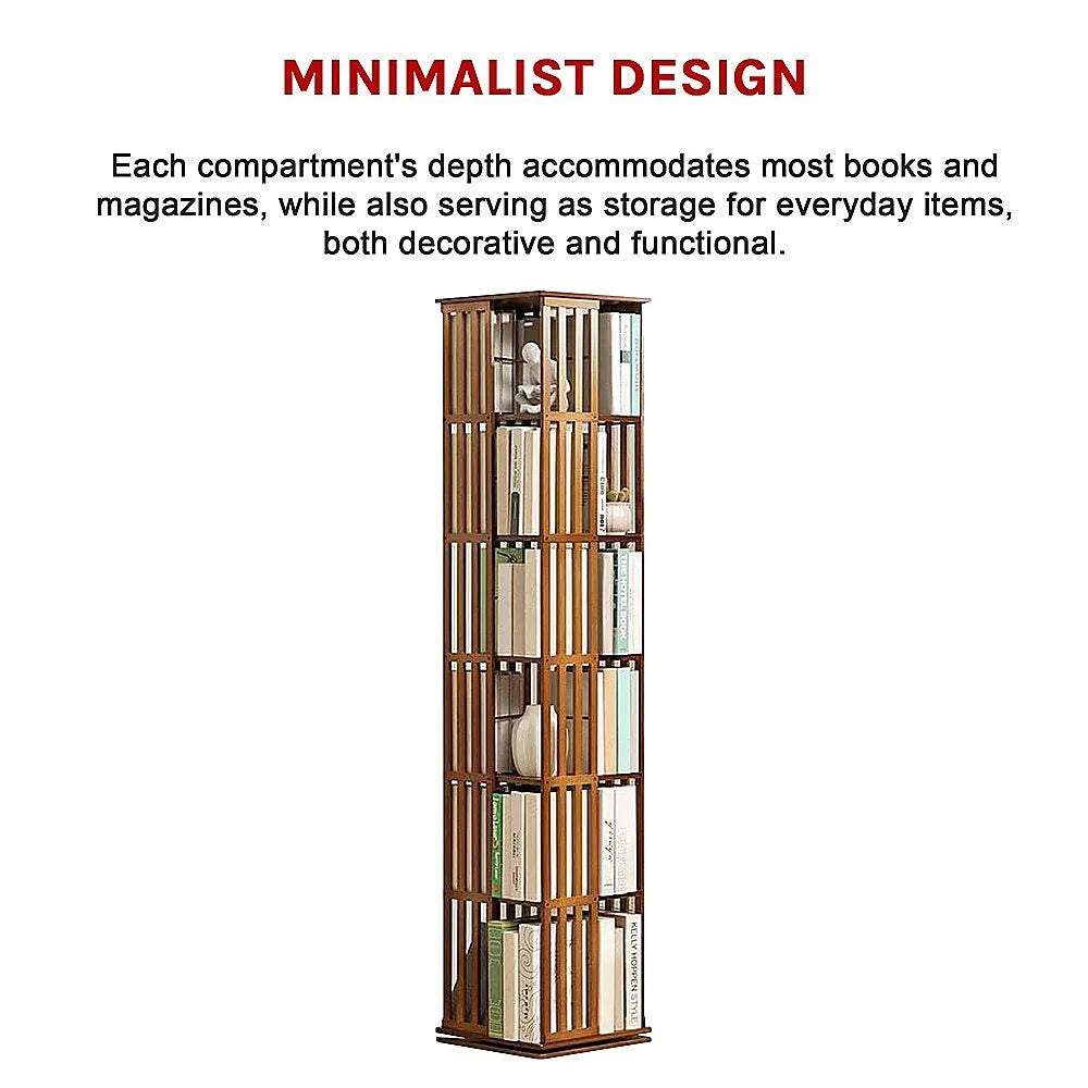 Bookshelf Bamboo 360 Rotating Storage Display Rack Dark