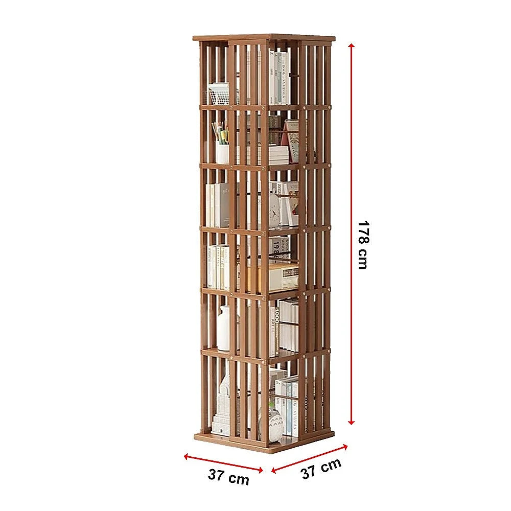 Bookshelf Bamboo 360 Rotating Storage Display Rack Dark