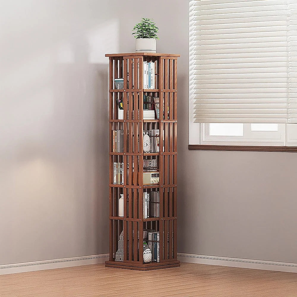 Bookshelf Bamboo 360 Rotating Storage Display Rack Dark