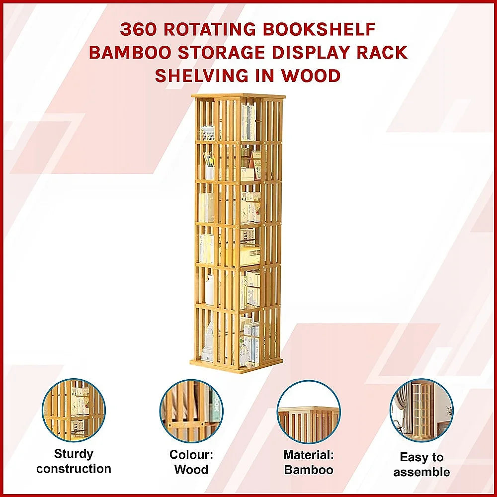 Bamboo bookshelf with display shelves and wooden upright frame