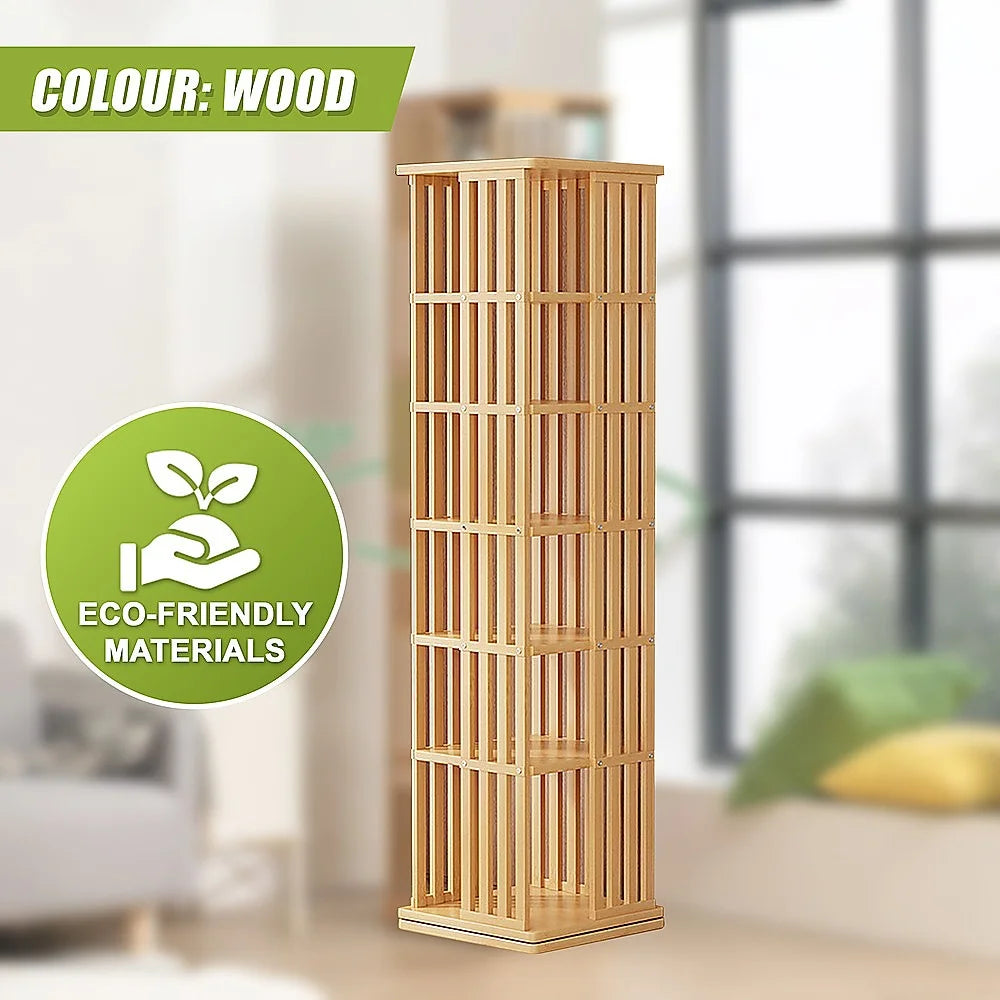 Bookshelf with display shelves and wooden upright frame