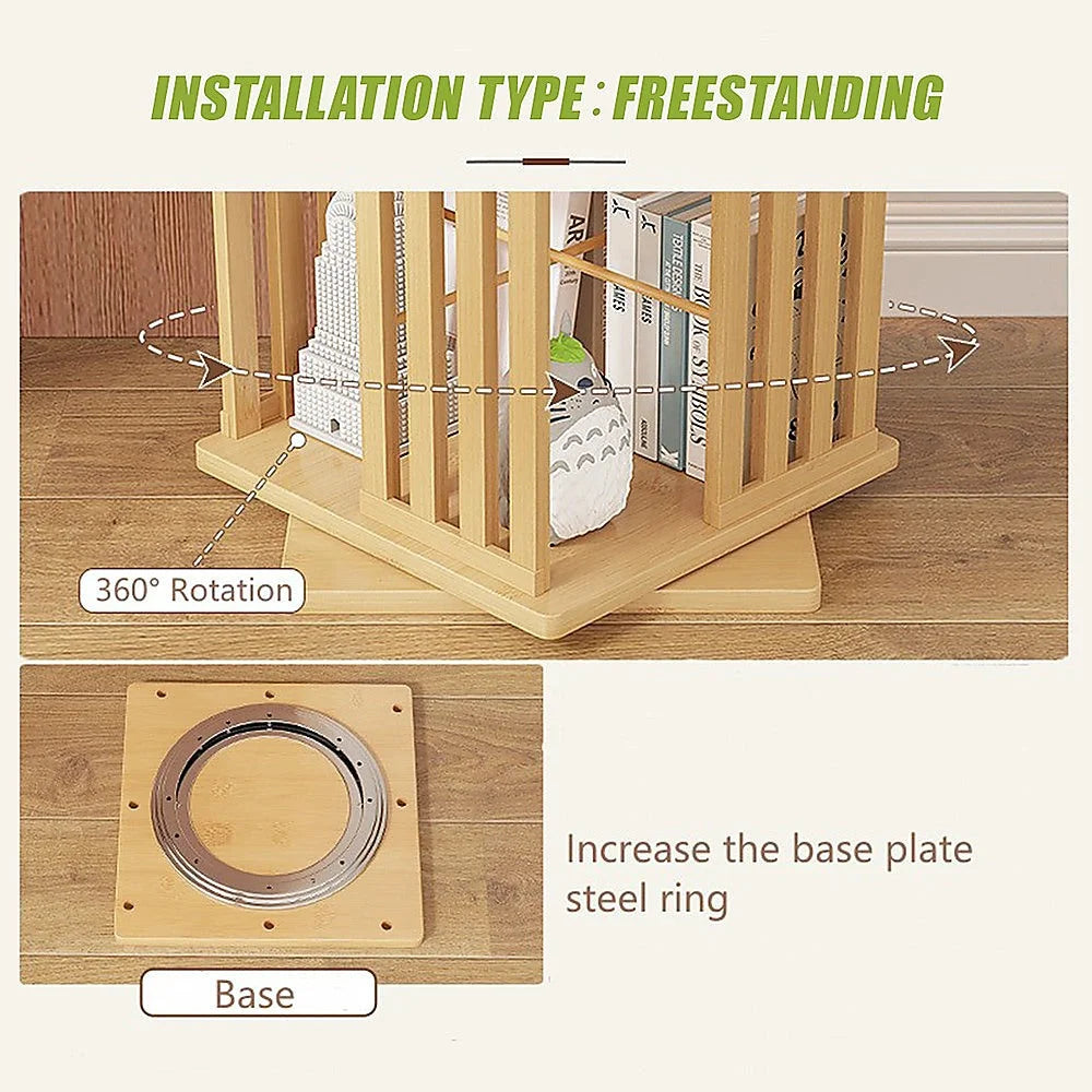 Bookshelf with bamboo shelf rack and tiered compartments