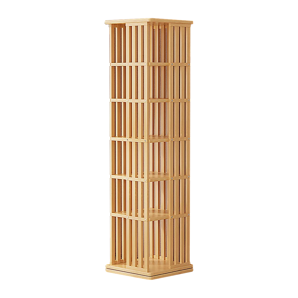 Bamboo bookshelf with open book shelves and bamboo frame