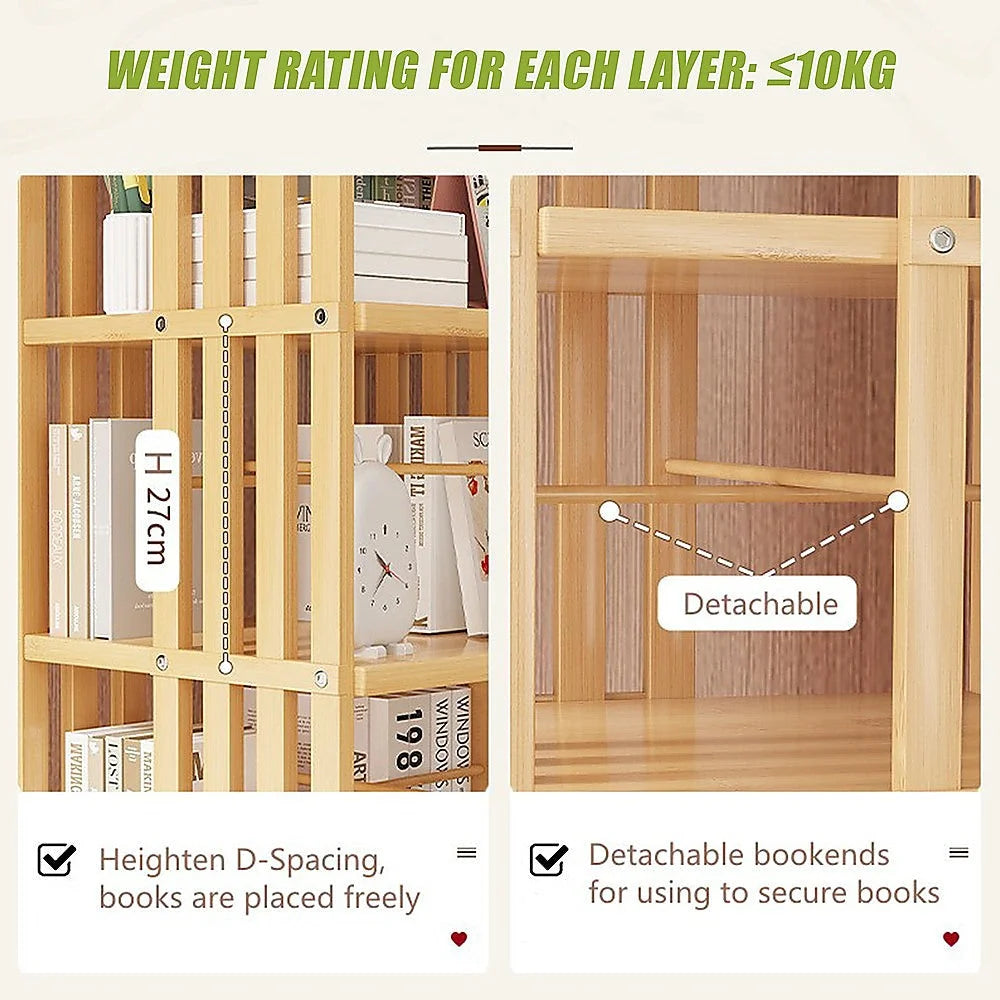 Bamboo bookshelf with bamboo shelf rack and tiered compartments