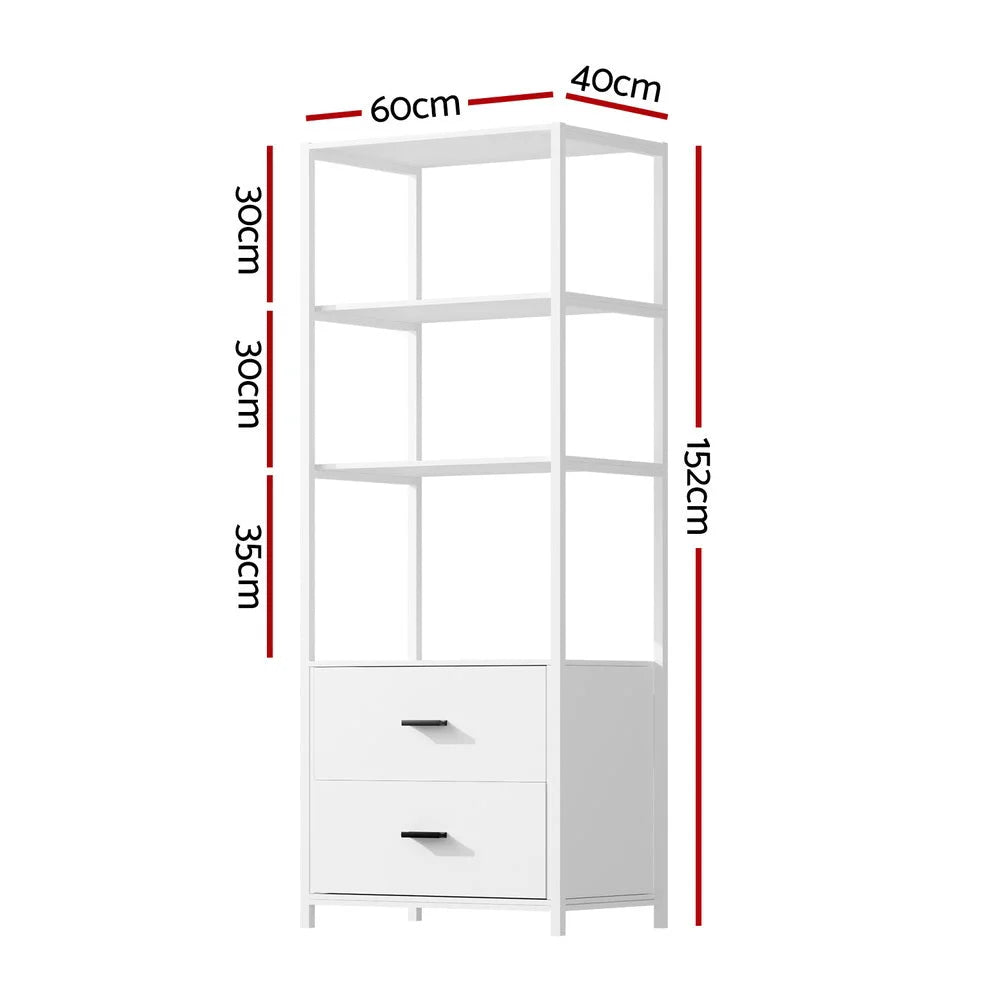 Bookshelf Display Shelf with 2 Drawers - 152CM White