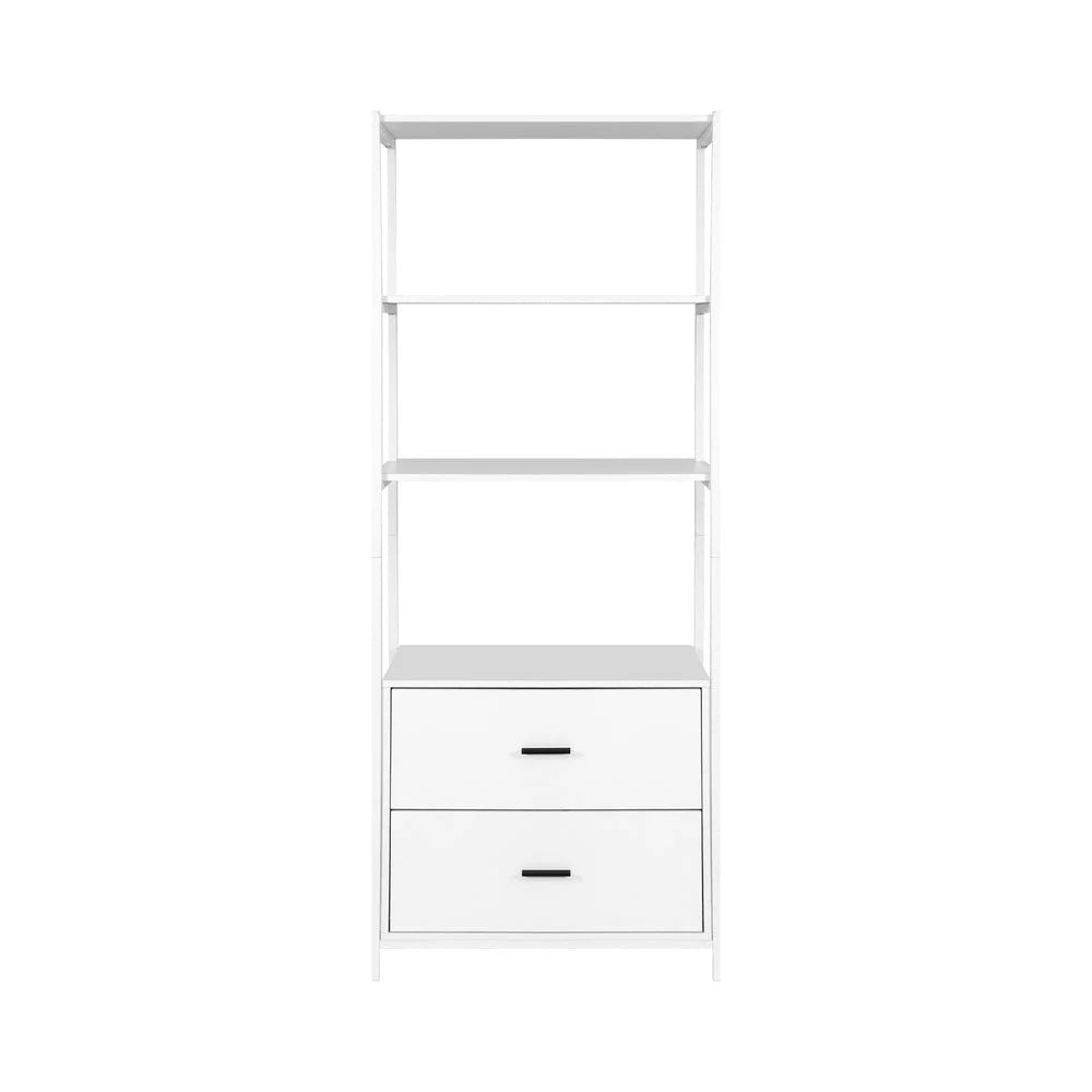 White 152cm bookshelf with open book shelves and bamboo frame