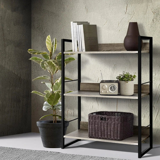 Metal wooden bookshelf with display shelves bookcase wall