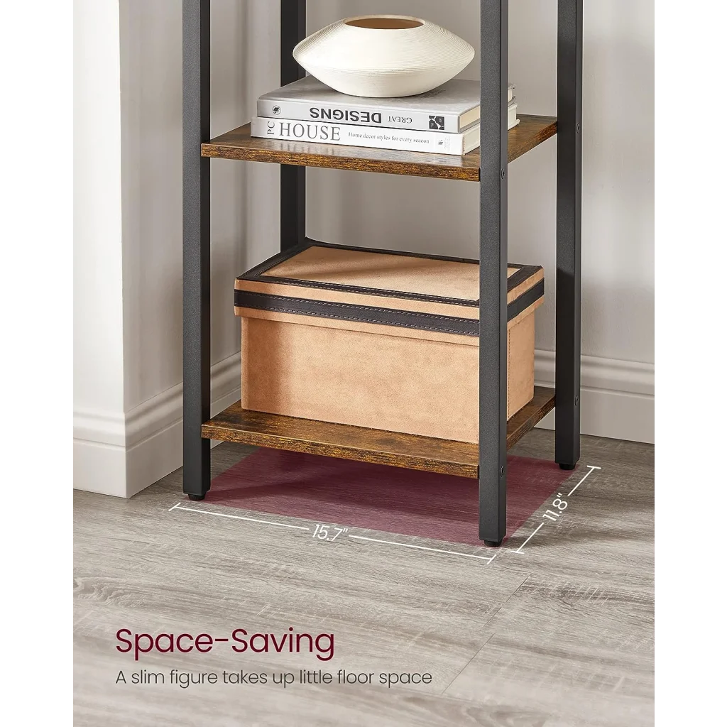 Bookshelf Small 6-Tier Industrial Rustic Brown Black