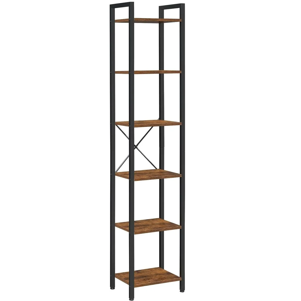 Bookshelf Small 6-Tier Industrial Rustic Brown Black