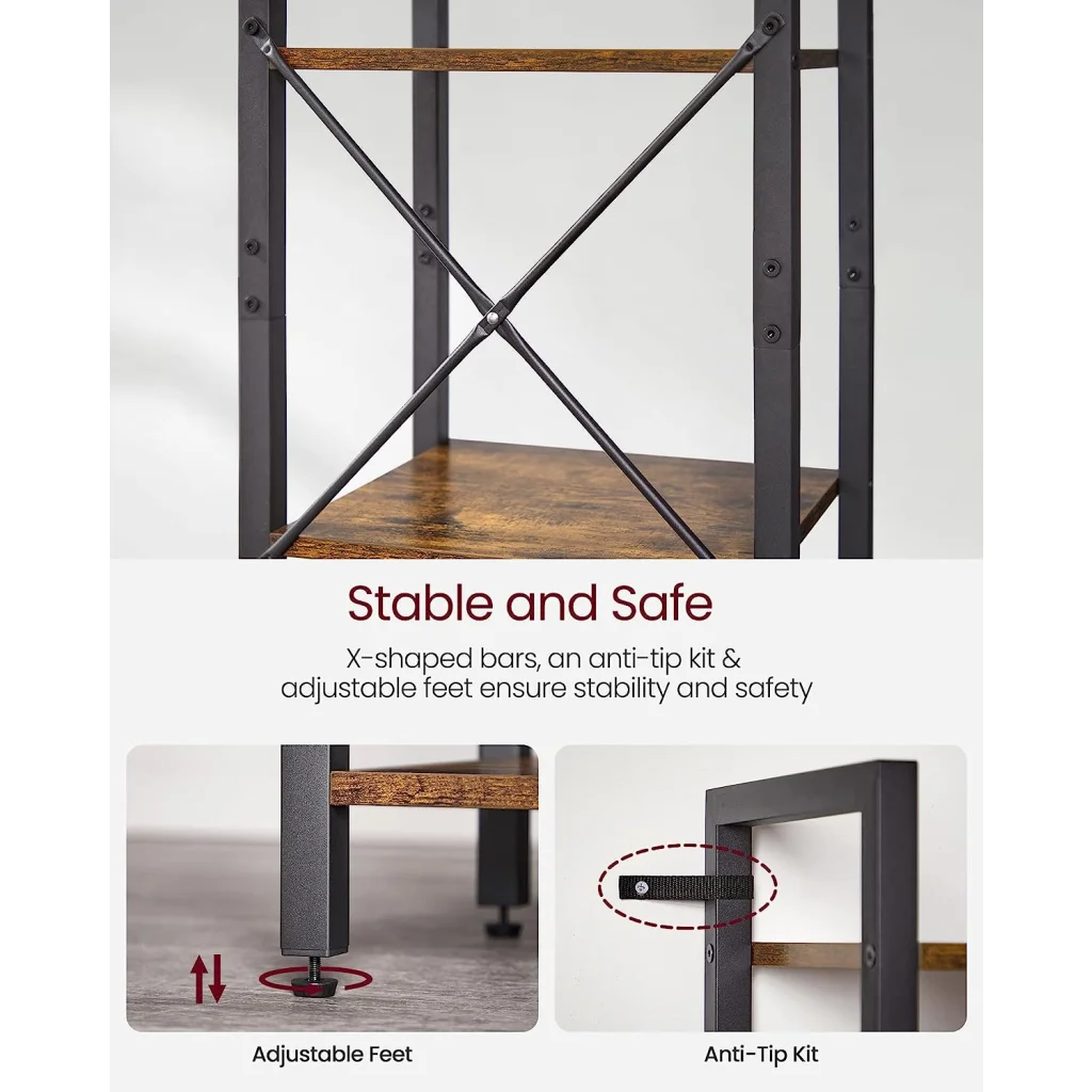 Bookshelf Small 6-Tier Industrial Rustic Brown Black