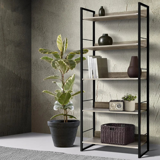 Black wooden metal bookshelf with display shelves bookcase storage
