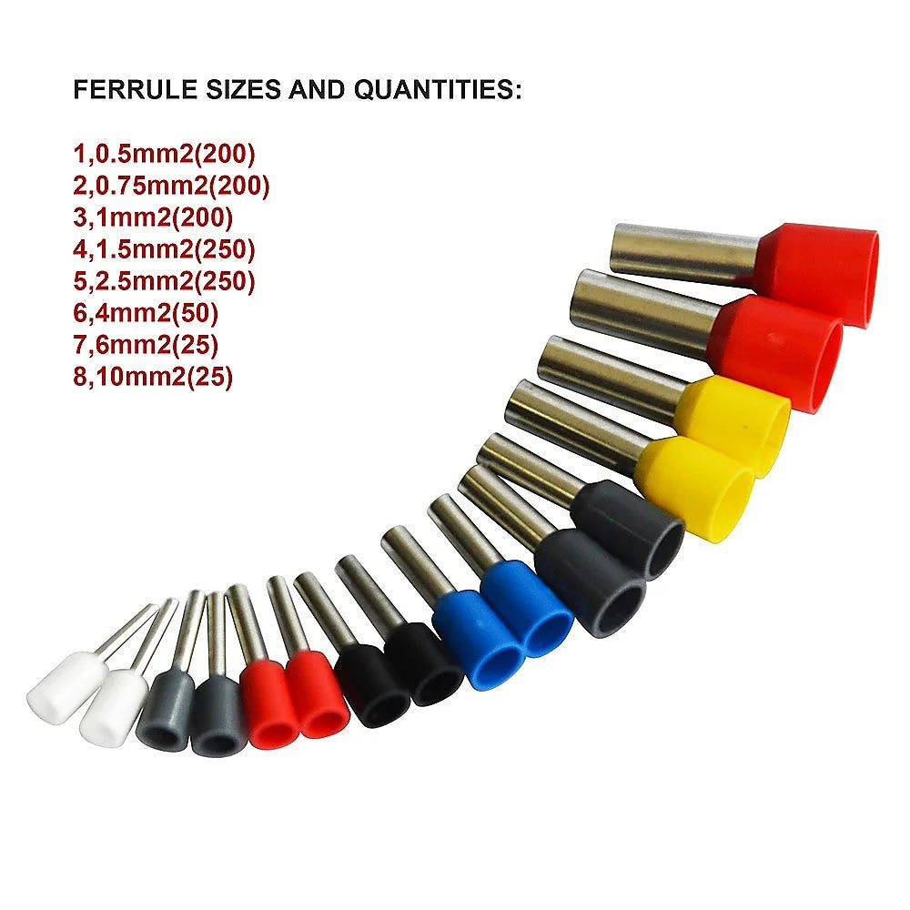 Bootlace Ferrule Crimper Kit 1200Pcs 0.25-10mm² Cord End