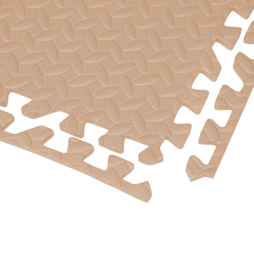 Beige foam floor mat set with raised edges for footwell coverage