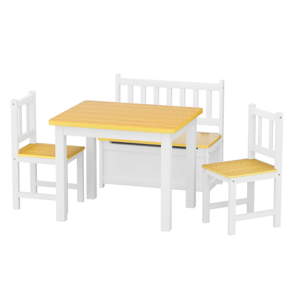 Bopeep Kids Table and Chairs Set Wooden Study Play 4PCS-1973193534009905160