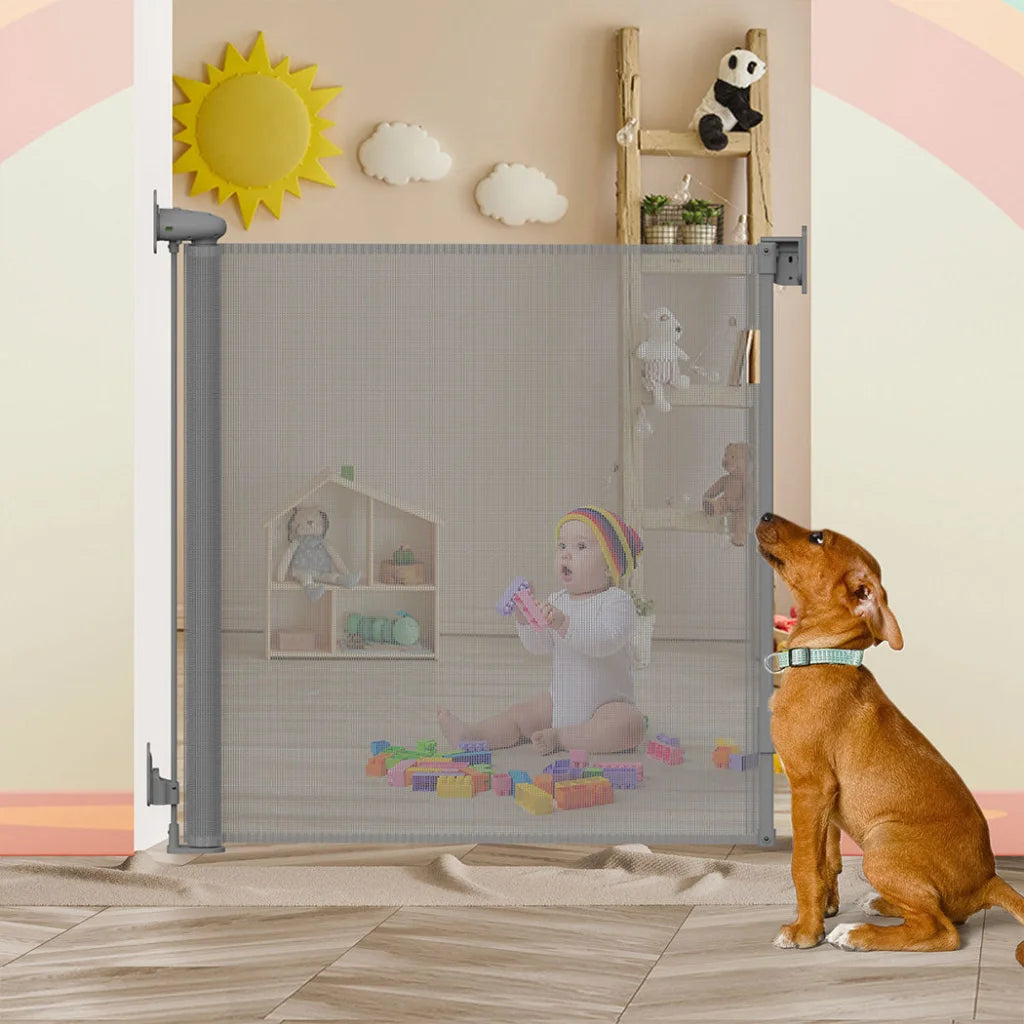 BoPeep Retractable Baby Safety Gates 150cm Grey 150 cm-1973193926219272198