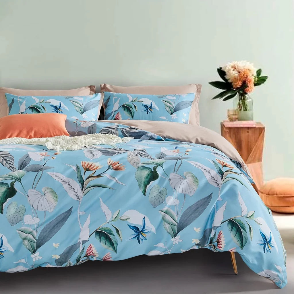 Botanical Microfibre Quilt Cover Set (3Pcs) - Sarah - Queen