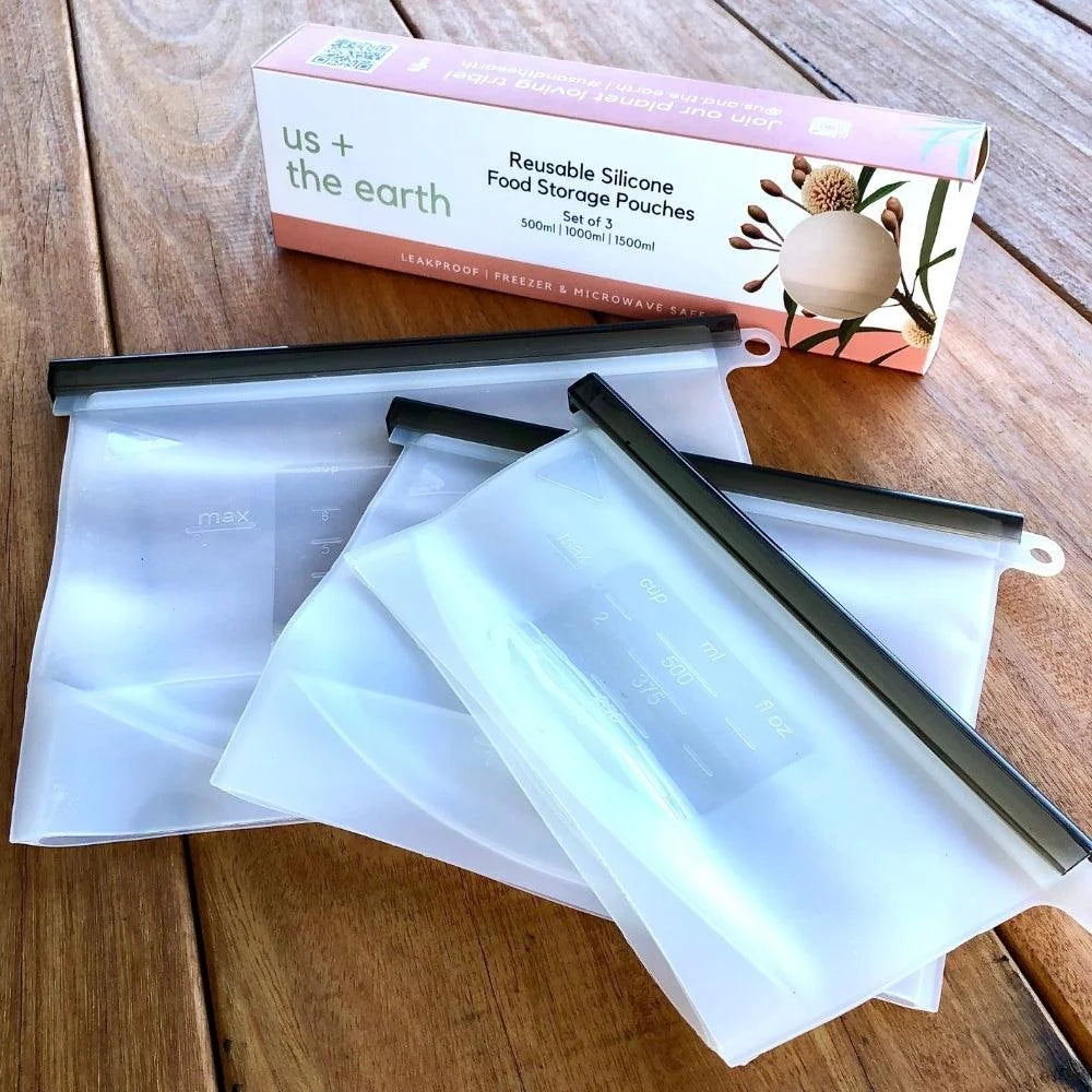 Boxed Set of 3 Silicone Zip Locks - 500ml 1000ml 1500ml