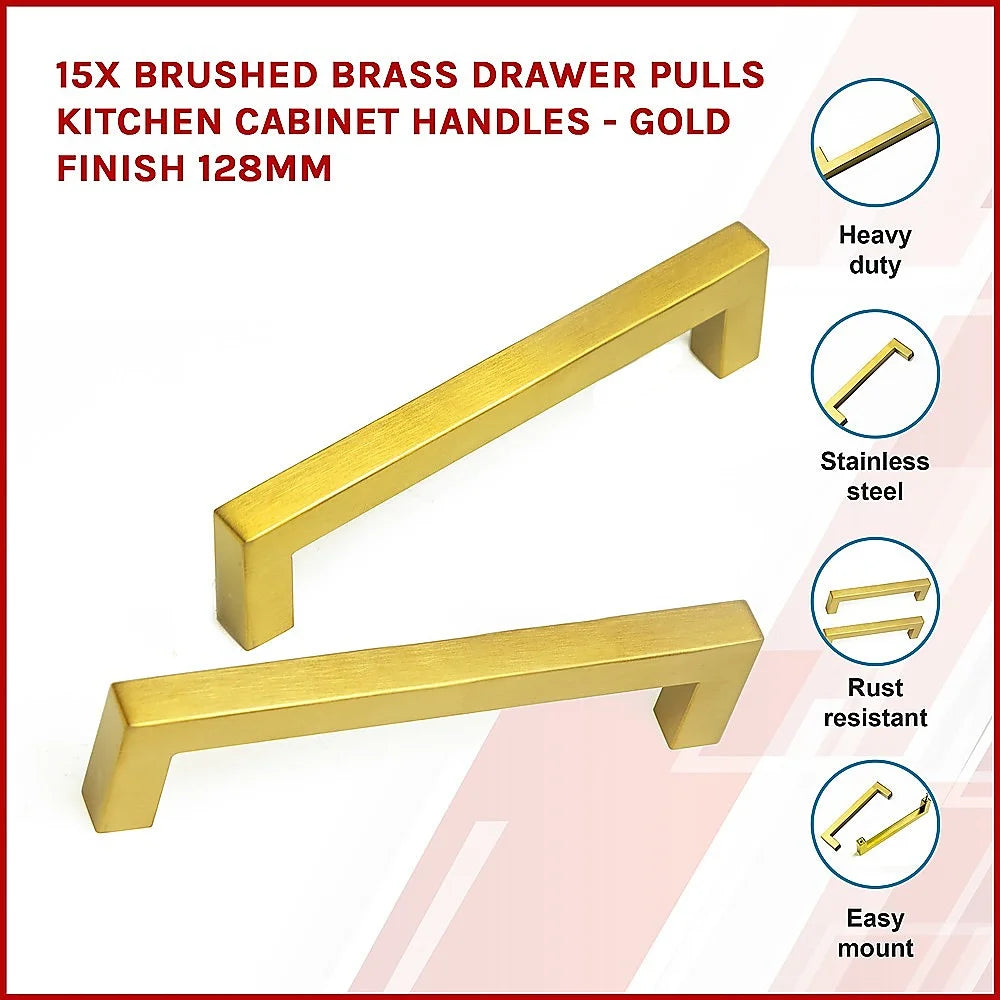 Brass Drawer Pulls Set of 15 Brushed Kitchen Cabinet