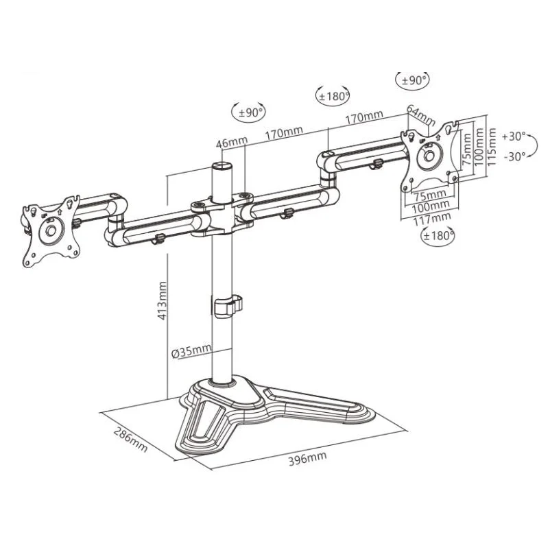 Brateck Dual Monitor Premium Articulating Aluminum Monitor