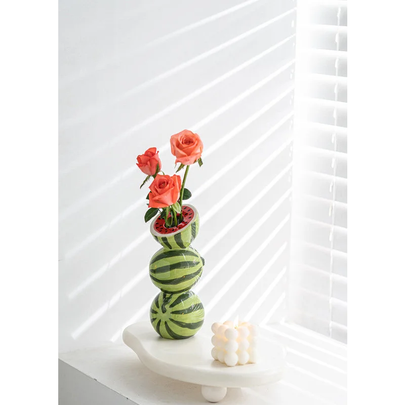 Bright Yellow Whimsical Stacked Orange Ceramic Vase