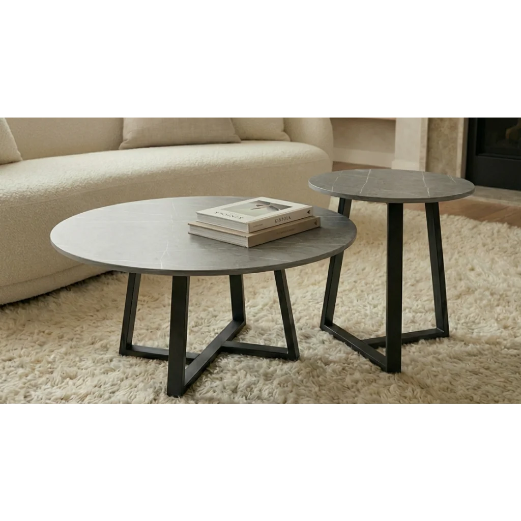 Broadway Two-Tier Coffee Table Set - Stone Grey - Furniture