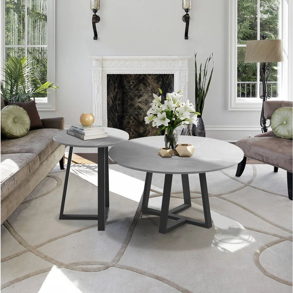 Broadway Two-Tier Coffee Table Set - Stone Grey - Furniture