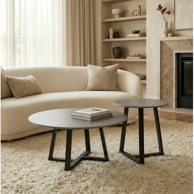 Broadway Two-Tier Coffee Table Set - Stone Grey - Furniture