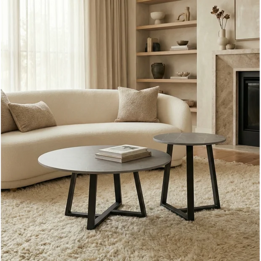 Broadway Two-Tier Coffee Table Set - Stone Grey - Furniture
