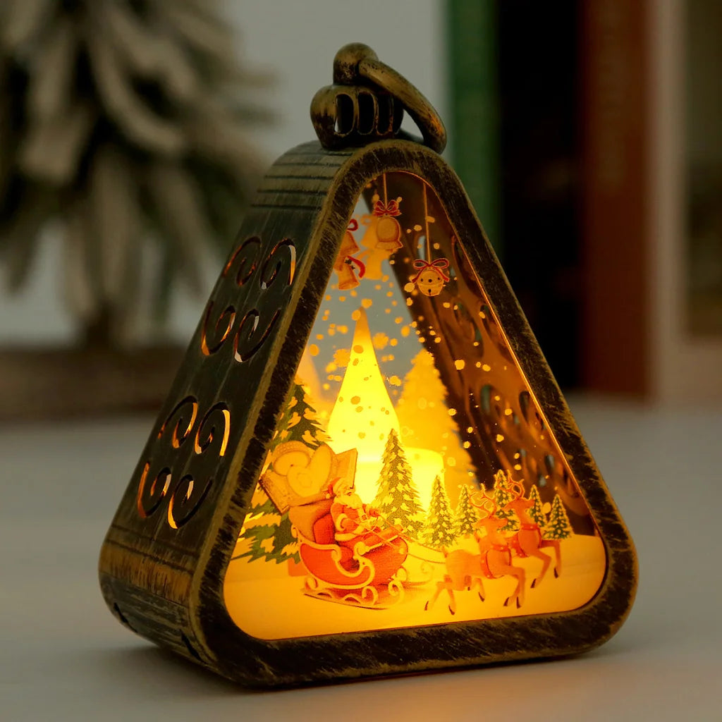 Bronze color Elk Charming Christmas Scene Mini Lanterns