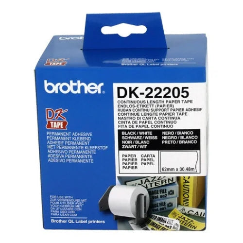 BROTHER Continuous Paper Roll 62mm x 30.48m - White