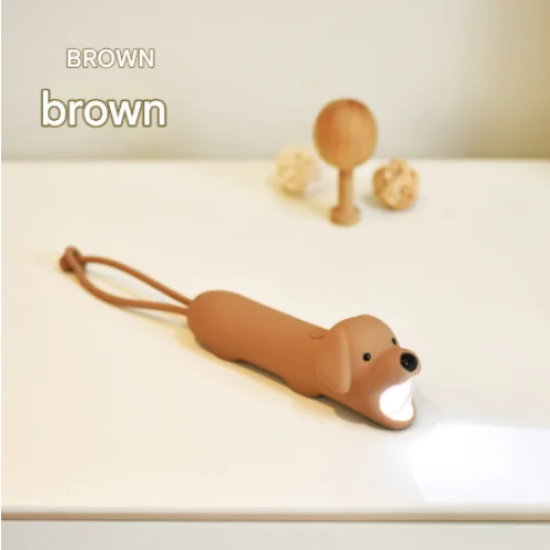 Brown Adorable Dog Silicone LED Flashlight for Kids - USB
