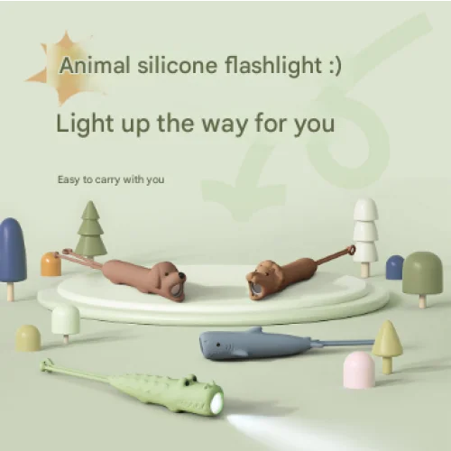 Brown Adorable Lion Silicone LED Flashlight for Kids - USB
