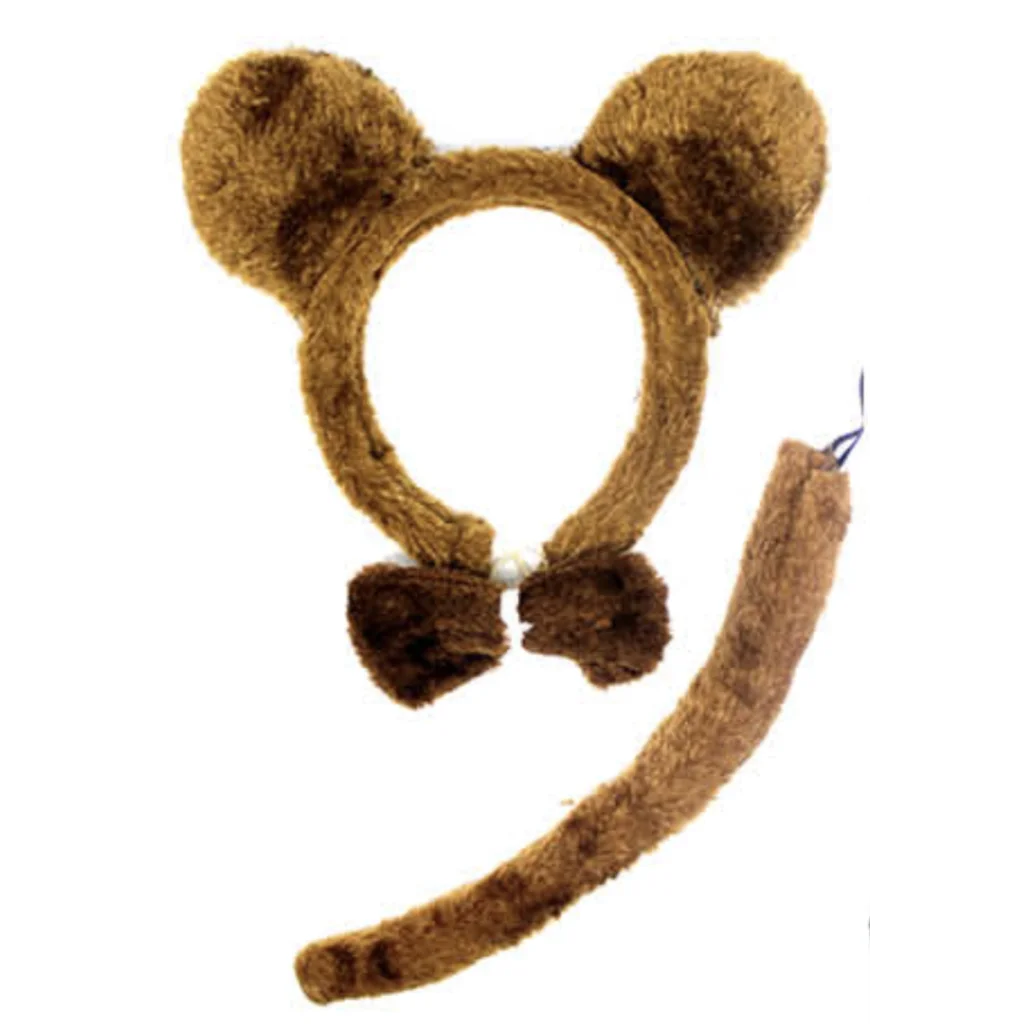 BROWN BEAR EARS HEADBAND w Bow Tail Animal Costume