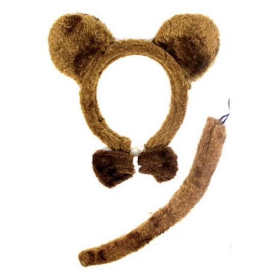 BROWN BEAR EARS HEADBAND w Bow Tail Animal Costume