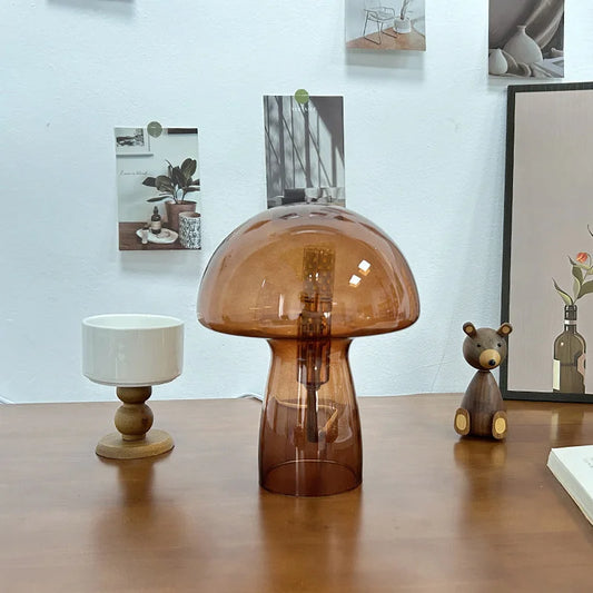 Brown Charming Retro Glass Mushroom Table Lamp - Vintage