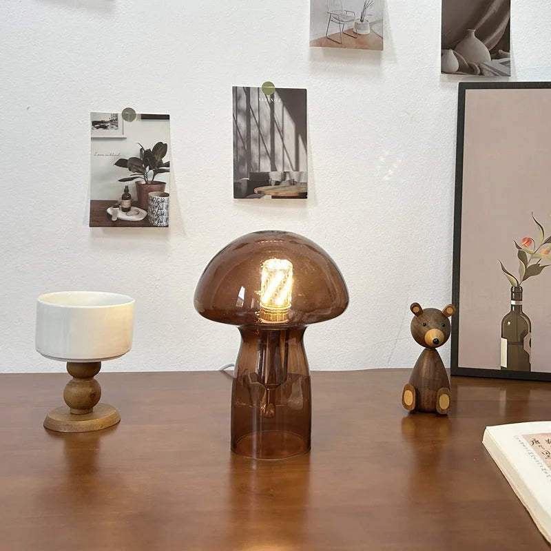 Brown Charming Retro Glass Mushroom Table Lamp - Vintage