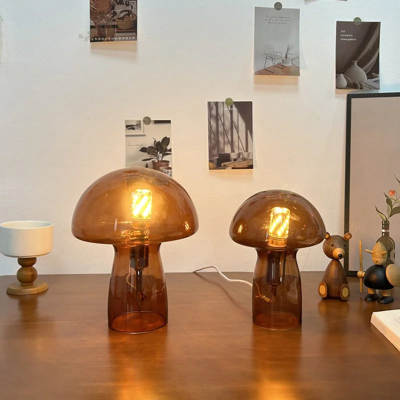 Brown Charming Retro Glass Mushroom Table Lamp - Vintage
