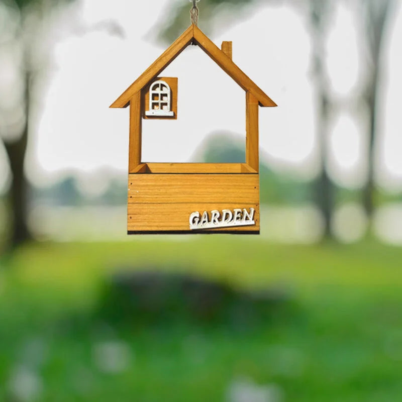 Brown Charming Wooden House Hanging Bird Feeder Attract