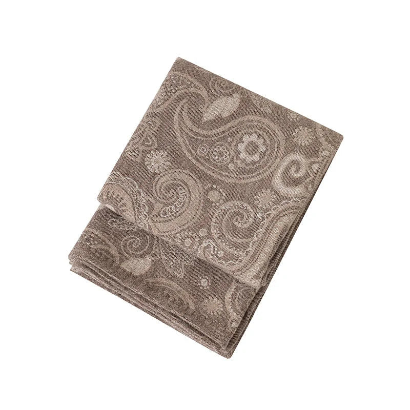 Brown Luxurious Paisley Jacquard Throw Blanket - Soft Wool
