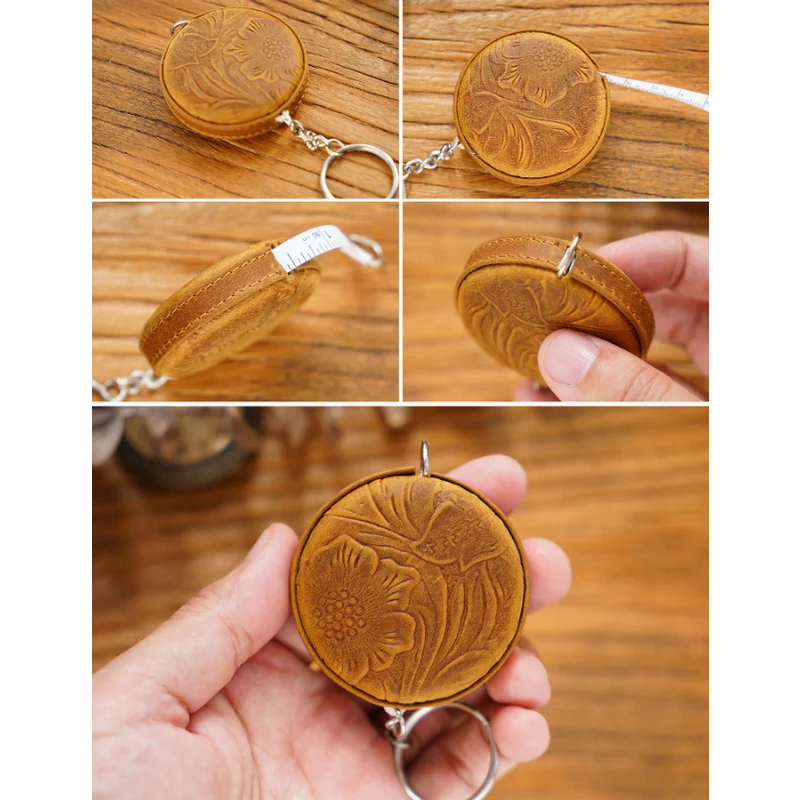Brown Mini Leather Tape Measure - 1.5m/60in - Round