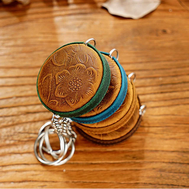 Brown Mini Leather Tape Measure - 1.5m/60in - Square Solid