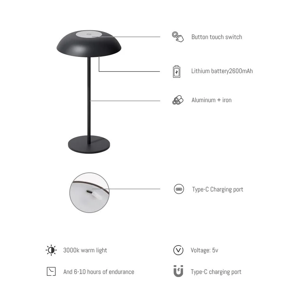 Brown Minimalist Rechargeable LED Touch Table Lamp